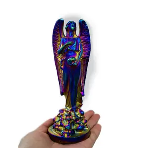 Aura Titanium Black Obsidian Angel with Wings Statues Crystal Angel Sculpture Nice Gifts Living Room Decoration