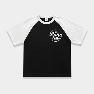 T-shirt tendance à blocs de couleurs 100% coton imprimé, manches raglan, col rond, style oversize assorti pour couple, t-shirt pour homme - Product Image 2