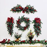Guirlande de Noël Merry Tree avec feuilles d'érable artificielles et cônes de pin - Matériau PE écologique - Moderne - Pour porte intérieure - 3 couleurs