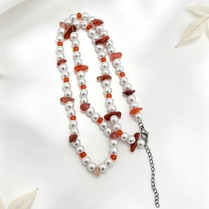 Yunnique-collar de cuentas de perlas de imitación de ágata roja de acero inoxidable, estilo japonés y coreano, para hombres y mujeres, cadena para clavícula - Product Image 1