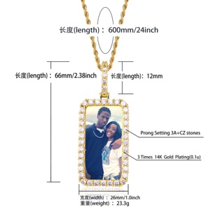 Yeni yıldönümü özelleştirilmiş fotoğraf madalya kolye ve kolye ile geri katı kare kübik zirkonya erkek halat zincir Hiphop takı - Product Image 2