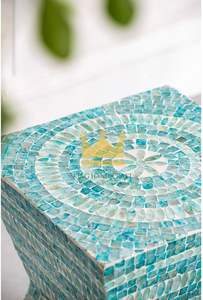 Mesa de acento de nácar de estilo moderno hecha a mano, mesa auxiliar con incrustaciones de lujo para sala de estar o decoración del hogar - Product Image 4