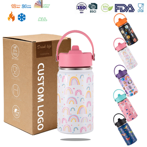 Botella de Agua Infantil de Acero Inoxidable de 350 ml (12 oz) con Asa de Transporte y Tapa con Pajita, Personalizada con Impresión, para Regalo Escolar o de Jardín de Niños - Product Image 1