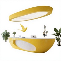 ST Model 01 – Bureau de réception commercial moderne et extensible en plastique PETG jaune, avec découpe ovale, idéal pour hôtels, centres commerciaux et immeubles de bureaux