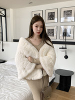 Châle carré en fourrure de lapin tricoté épais de style coréen, cape en vraie fourrure à volants haut de gamme pour l'hiver, étole de mariée en fourrure
