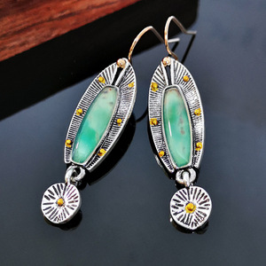 Pendientes Colgantes con Diseño de Bloques de Color y Patrón de Mármol Vintage, con Acento de Piedra Verde, Joyería Geométrica para Mujer - Product Image 6