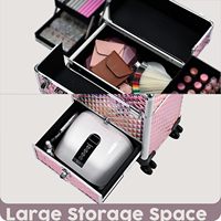 Étui de train de maquillage à roulettes, étui de cosmétologie à tiroir, étui de voyage de maquillage à tiroir coulissant pour chariot