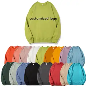 Custom Logo Single Color Trend Hoodie Loose Cotton O-Neck Pullover Sweatshirt Printed Oversize Pullover Hoodies