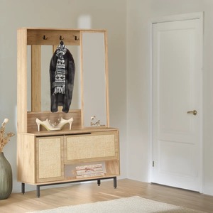 Albero di sala con finitura in quercia <span class=keywords><strong>noce</strong></span> asiatica resistente con Mirror3 ganci telaio in metallo organizzatore ingresso - Product Image 3