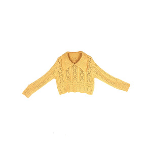 <span class=keywords><strong>Pull</strong></span> en tricot ajouré à revers, fabriqué en usine ; <span class=keywords><strong>Pull</strong></span> court à manches longues en fibre acrylique <span class=keywords><strong>jaune</strong></span>, style vintage dessin animé, personnalisé pour femme ; OEM - Product Image 5