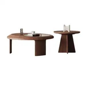 Tavolino da tavolo tondo in legno temperato in vetro medio color noce