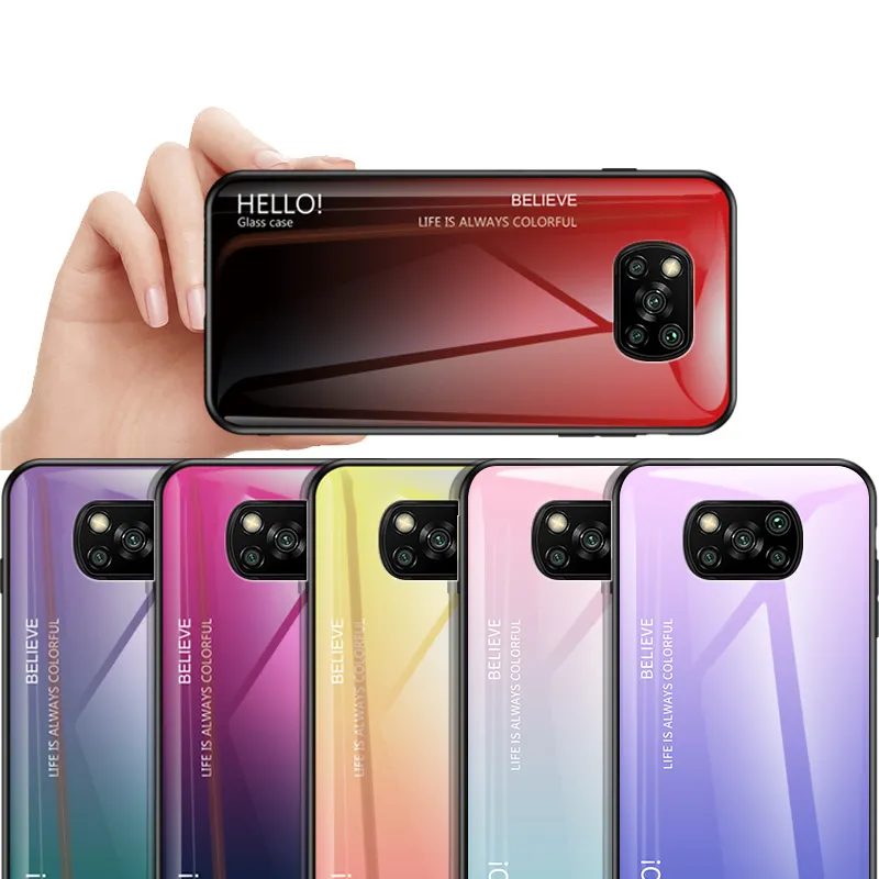שיפוע סגנון מזג זכוכית טלפון מקרה עבור Poco X3 צבעוני נייד טלפון כיסוי עבור Xiaomi PocoX3 NFC