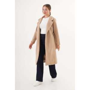 Manteau élégant en cachemire camel avec ceinture, vêtement d'extérieur chaud pour femmes - Product Image 5