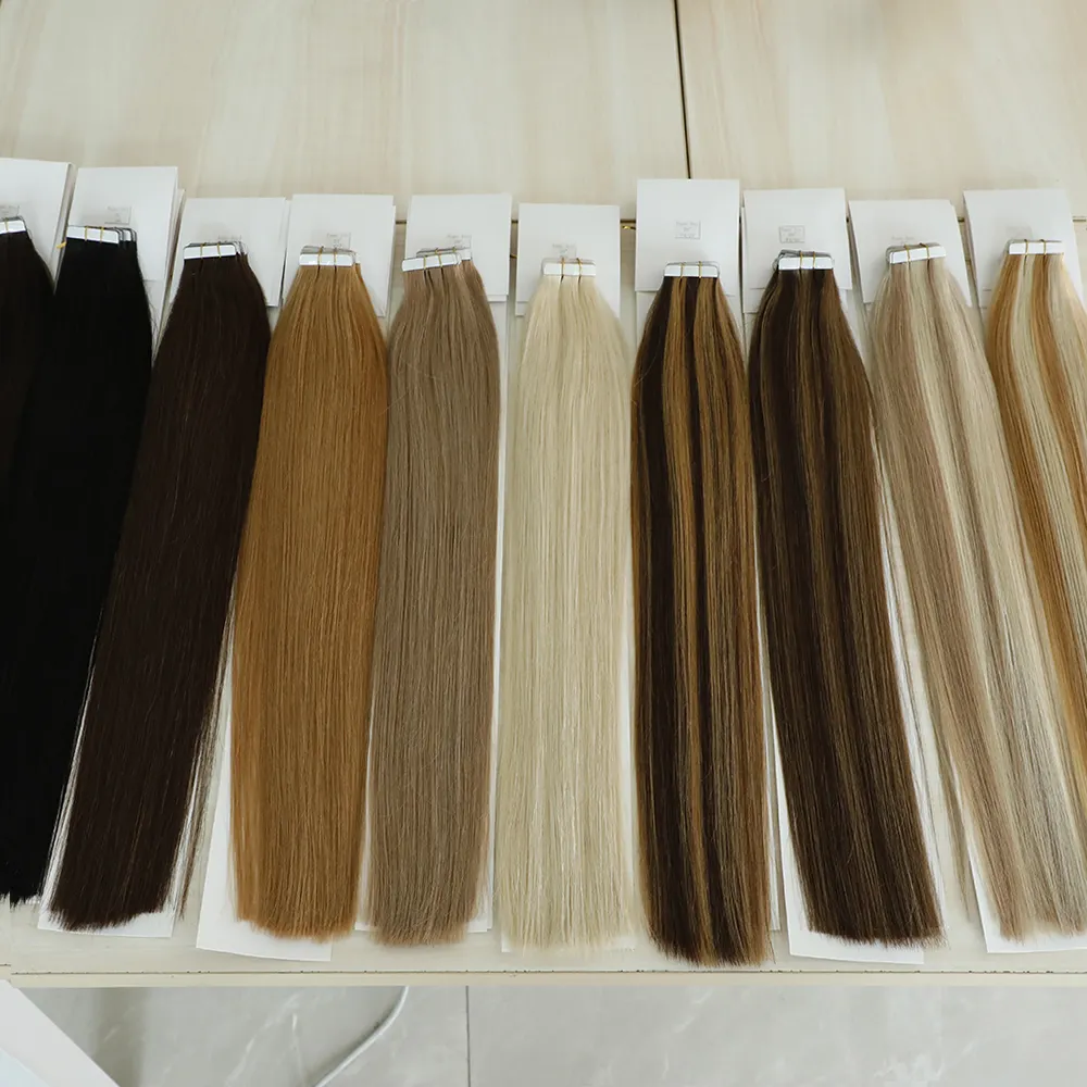 European 100 Natural Human Hair Extensions Raw Tape In Hair Extensions Hole Invisible Physical Pu Tape In Hair Extensions