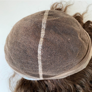 Prothèse capillaire ondulée pour <span class=keywords><strong>homme</strong></span>, base en dentelle intégrale respirante de 20 mm, couleur 5 brun clair naturel, cheveux humains de qualité supérieure - Product Image 2