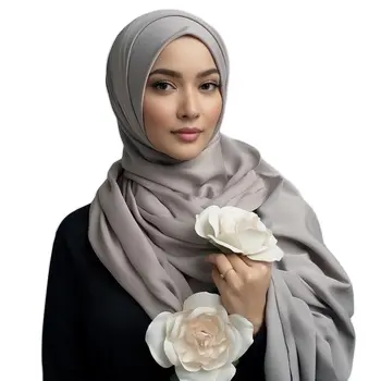 도매 일반 조젯 스카프 두꺼운 거품 무거운 쉬폰 히잡 이슬람 보롱 튜둥 여자 숄