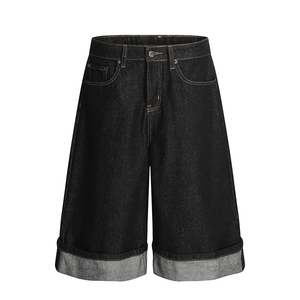 Shorts en jean délavé pour homme, style streetwear américain, coupe ample unisexe, jorts décontractés en coton personnalisés, vente en gros - Product Image 2