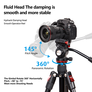 Trípode Profesional Portátil de Aleación de Aluminio con Cabezal de Amortiguación Hidráulica, Placa de Liberación Rápida y Mango Telescópico para Cámara DSLR - Product Image 3