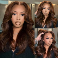 ISEE Nouvelle Perruque Ondulée Coupée en Dégradé Marron Chocolat #4, Prête à Porter, Lace Closure 7X5, Sans Colle, Cheveux Humains pour Femmes