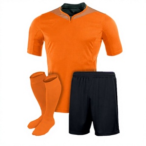 Conjunto de Camiseta de Fútbol a Rayas Naranja y Negra para Hombre, Manga Corta, Cuello en V, Poliéster que Absorbe la Humedad, Pantalones Cortos con Cintura Elástica, Ropa Deportiva para Adultos - Product Image 2