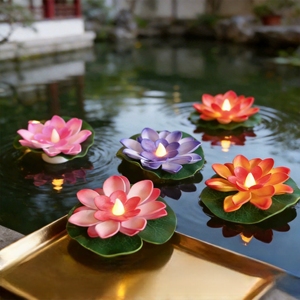 เทียนดอกบัวลอยน้ำแบบ LED 6 ชิ้น ใช้แบตเตอรี่ ไม่มีเปลวไฟ สำหรับตกแต่งงานดิวาลี งานแต่งงาน และงานปาร์ตี้ - Product Image 1