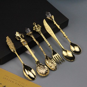 Flatware muỗng Retro thiết kế cổ điển nhựa dùng một lần xử lý 6 Bộ mứt cà phê kem tráng miệng muỗng-Món quà ngã ba - Product Image 1
