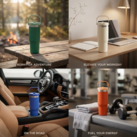 Gobelet isotherme en acier inoxydable Kingze 30 oz compatible avec les porte-gobelets de voiture, avec poignée, bouteille d'eau réutilisable