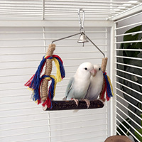 Balancelle pour perroquet en bois massif et acier inoxydable, jouet pont suspendu, perchoir pour oiseaux style rondin, avec corde à mâcher, pour divertissement et affûtage des griffes
