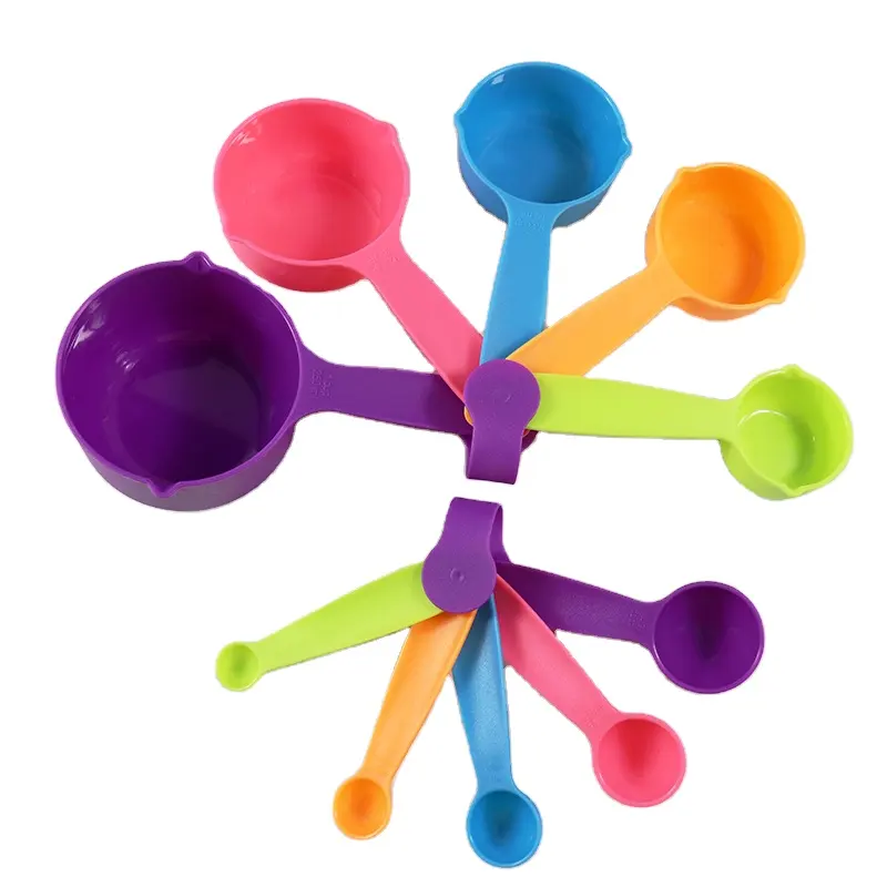Хорошее качество красочные 10 штук инструменты для измерения Пластиковые мерные чашки и мерные ложки набор