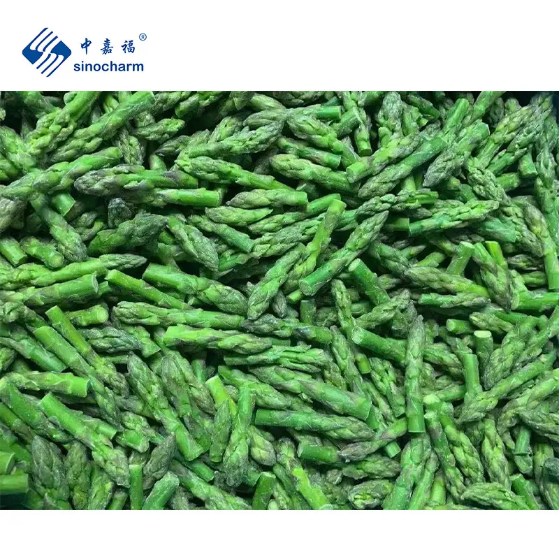 Sinocharm IQF Legumes frescos cortados 4-6 cm Preço de atacado Pacote de 1kg Espargos verdes congelados com BRC A da China