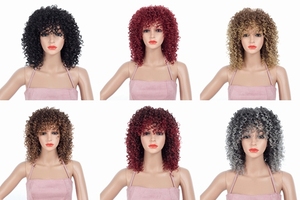 LINDAL Perruques Bouclées pour Femmes Noires <span class=keywords><strong>Noir</strong></span> à Gris Afro Bomb Perruque Bouclée avec Frange Fibre Synthétique Sans Colle Longs Cheveux Bouclés Crépus - Product Image 6