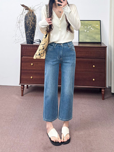 Shorts <span class=keywords><strong>en</strong></span> <span class=keywords><strong>jean</strong></span> pour femme, taille haute, coupe droite, légers, couleur unie, délavage moyen, polyester/coton - Product Image 4