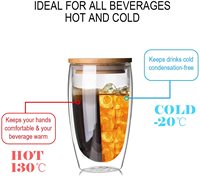 Ensemble de tasses à café en verre transparent de 250 ml, 350 ml et 450 ml, tasses à café isolées à double paroi en verre transparent avec couvercle en bambou