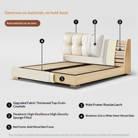 Französischer Stil Cremefarbenes Modernes Minimalistisches Soft-Cloud-Bett Doppelbett mit Stauraum Hohe Box-Struktur Echtleder-Polsterung Massivholz