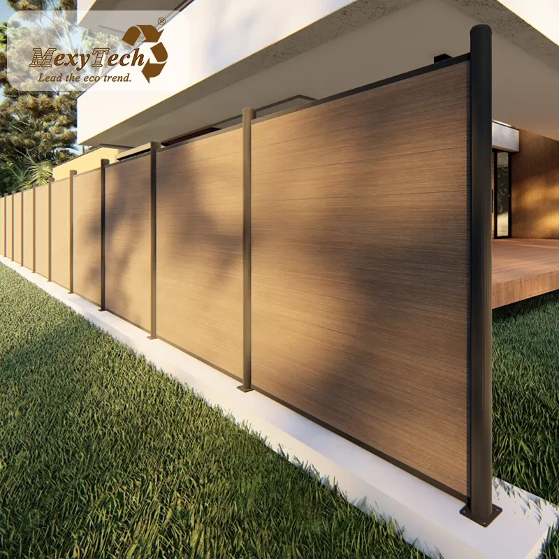 Resistente ai raggi UV inghilterra casa superficie decorativa cortile impermeabile wpc recinzione esterna traliccio composito recinzione venatura del legno