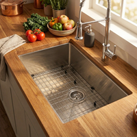 Évier de cuisine moderne en acier inoxydable SUS304 fait main, à poser sous plan, à cuve unique