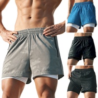 Pantalones cortos 2 en 1 para correr para hombre, con bolsillos, de compresión, para entrenamiento de gimnasio, Fitness