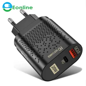 Eonline EU/US插头PD USB充电器20W 3A Quik充电3.0手机充电器适用于iPhone 11三星小米快速壁式充电器