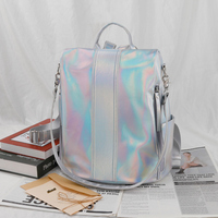 Sac à dos antivol personnalisé irisé pour femme en PVC avec sangle d'épaule arquée, compatible ordinateur portable 14,9 pouces, fermeture éclair étanche