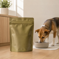Pochette vert olive pour friandises pour animaux, personnalisable, avec fermeture éclair, emballage souple pour chiens et chats, vente au détail