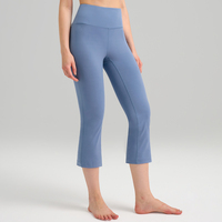 Celana Yoga Wanita Model Flare Setengah Betis, Pinggang Tinggi, Mengangkat Bokong, Bahan Stretch 4 Arah, Bernapas, Cepat Kering, Legging Olahraga, Pilates, Gym