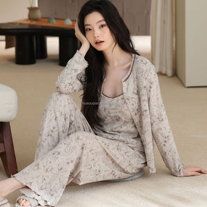 Kore tatlı aşk baskılı pijama kadın ilkbahar ve sonbahar yeni cilt dostu rahat hırka pantolon ev tekstili <span class=keywords><strong>3</strong></span> parçalı Set - Product Image 6