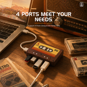 Hub USB rétro créatif en forme de cassette, station d'accueil multi-interfaces pour ordinateur, transfert de données, hub USB Type-C multi-ports - Product Image 3