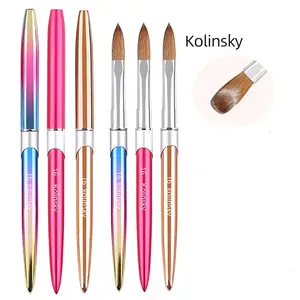 100% Kolinsky pennello acrilico per unghie con manico oro/nero pennello per penna da disegno con Design per Nail Art fai da te