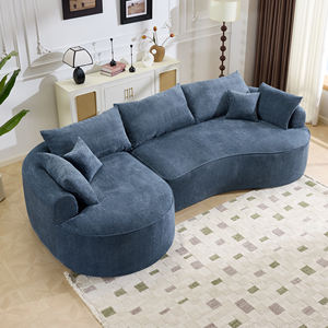 Divano Angolare Moderno <span class=keywords><strong>a</strong></span> Tre Posti con Struttura in Legno e Cuscini in Tessuto Chenille Blu, Design Modulare per Salotti di Ville - Product Image 4