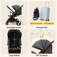 Loopingfun T100 EN1888 Poussette bébé légère Buggy de voyage compact Poussettes bidirectionnelles pliables à une main Avion Voyage Durable