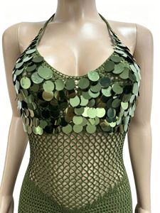 2026 Fashion Summer Knitted Hand-knitted Sheer <strong>Sequin</strong> Fringed Strap Beach Dress with Irregular <strong>Skirt</strong> - Product Image 5
