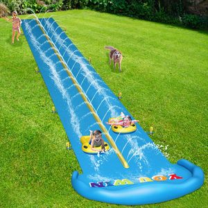 Toboggan aquatique double piste de 10 m avec arroseur et radeaux gonflables pour les courses de jardin des enfants - Product Image 6