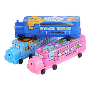 High Quality Metal Tin Double Layer Train Design Pencil Case Pen Box With Pencil Sharpener High Quality Metal Pencil Case