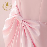 Gaun Tali Spaghetti Berbahan TC Bernapas Warna Pink Dengan Pita Pinggang Besar untuk Pertunjukan Sekolah Pakaian Malam Elegan untuk Remaja Putri ALP830